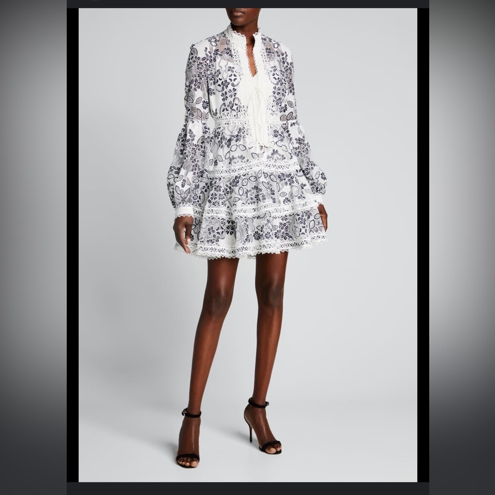 Bronx and Banco Santorini embroidered/lace tiered mini dress, size L (US 8)